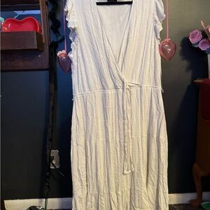 Lane Bryant White Wrap Maxi Dress with Flutter Sleeves